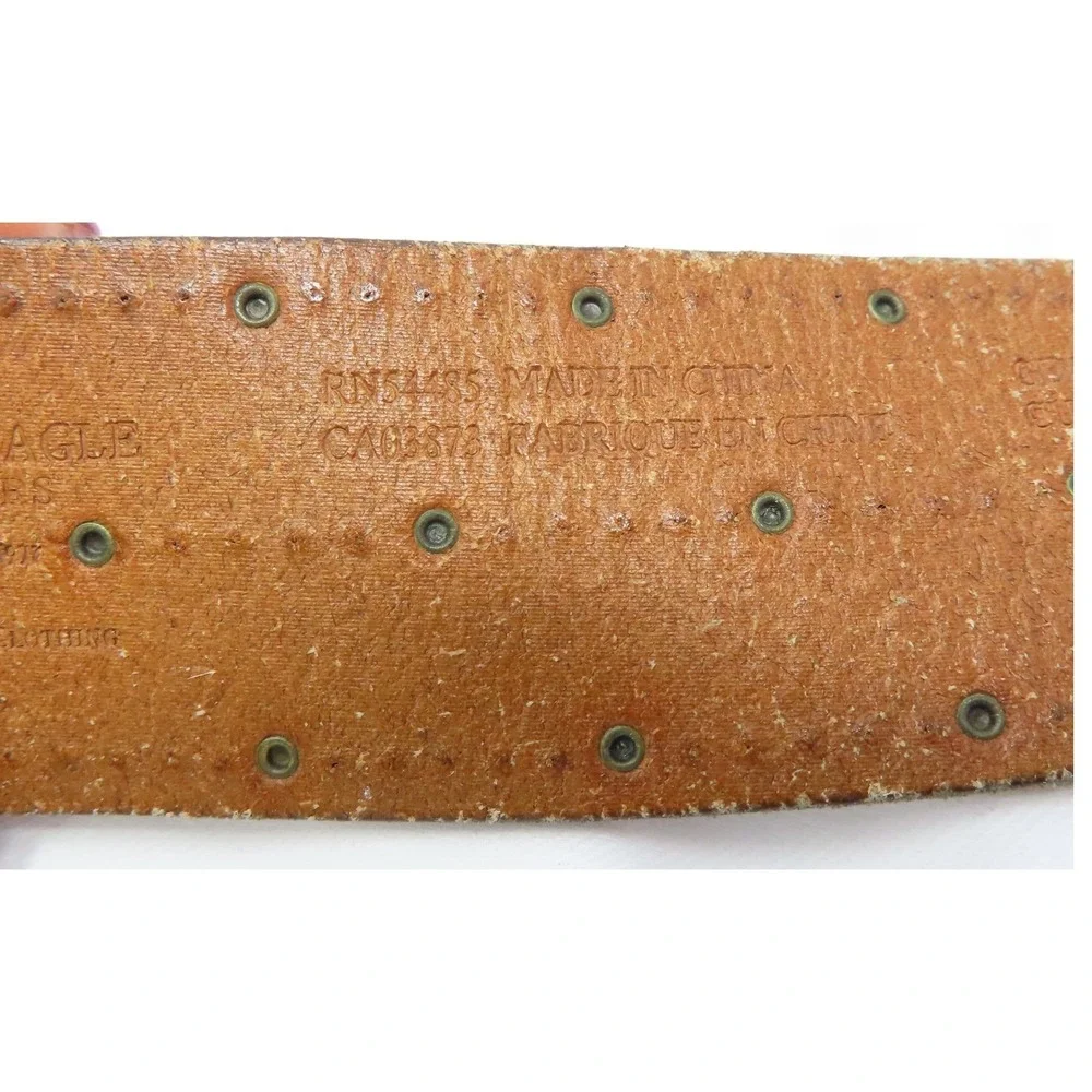 AE Leather Studded Belt Mens Brown Wide Y2K Western Distressed Medium